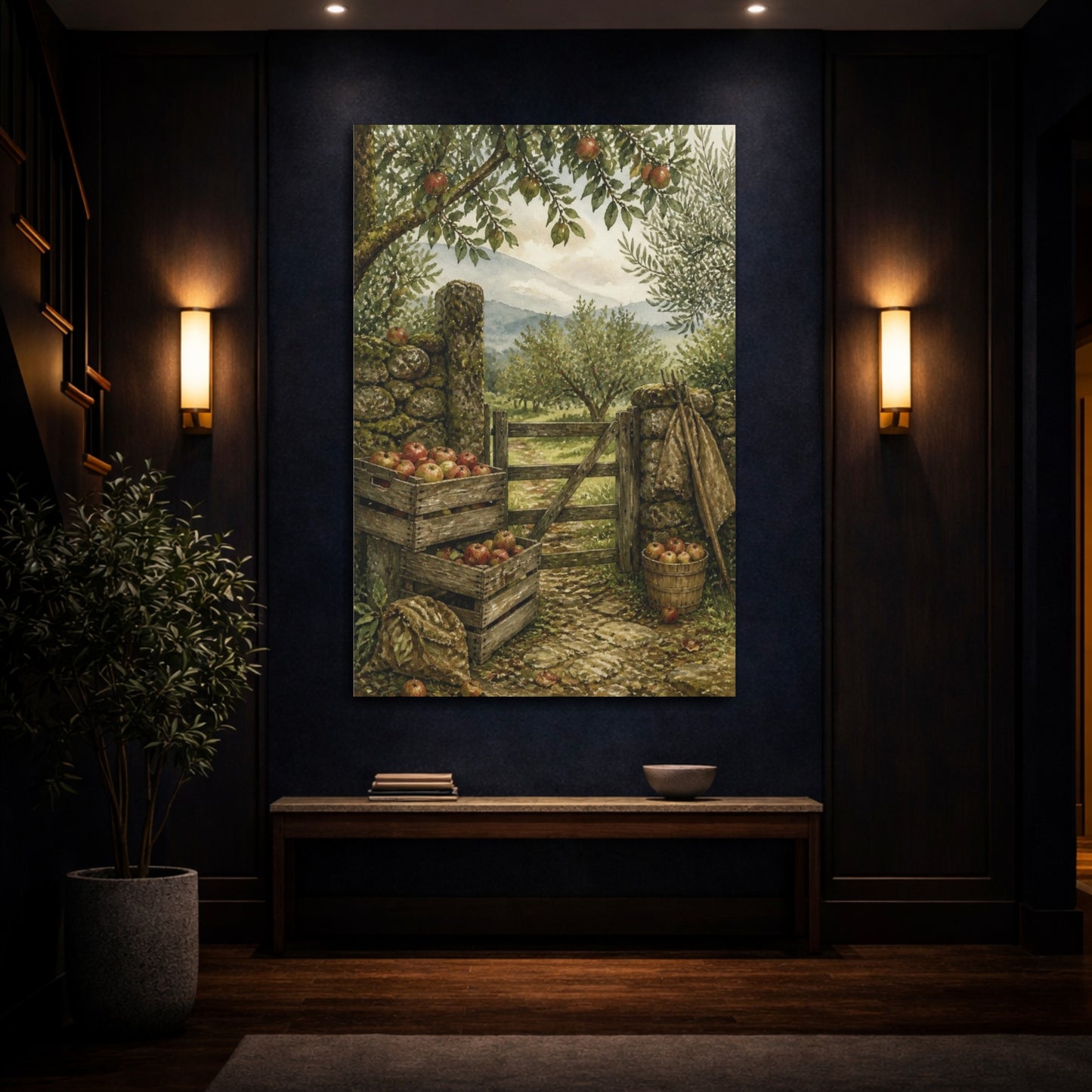 Mockup 4. Rustic Orchard Gate shown as canvas print