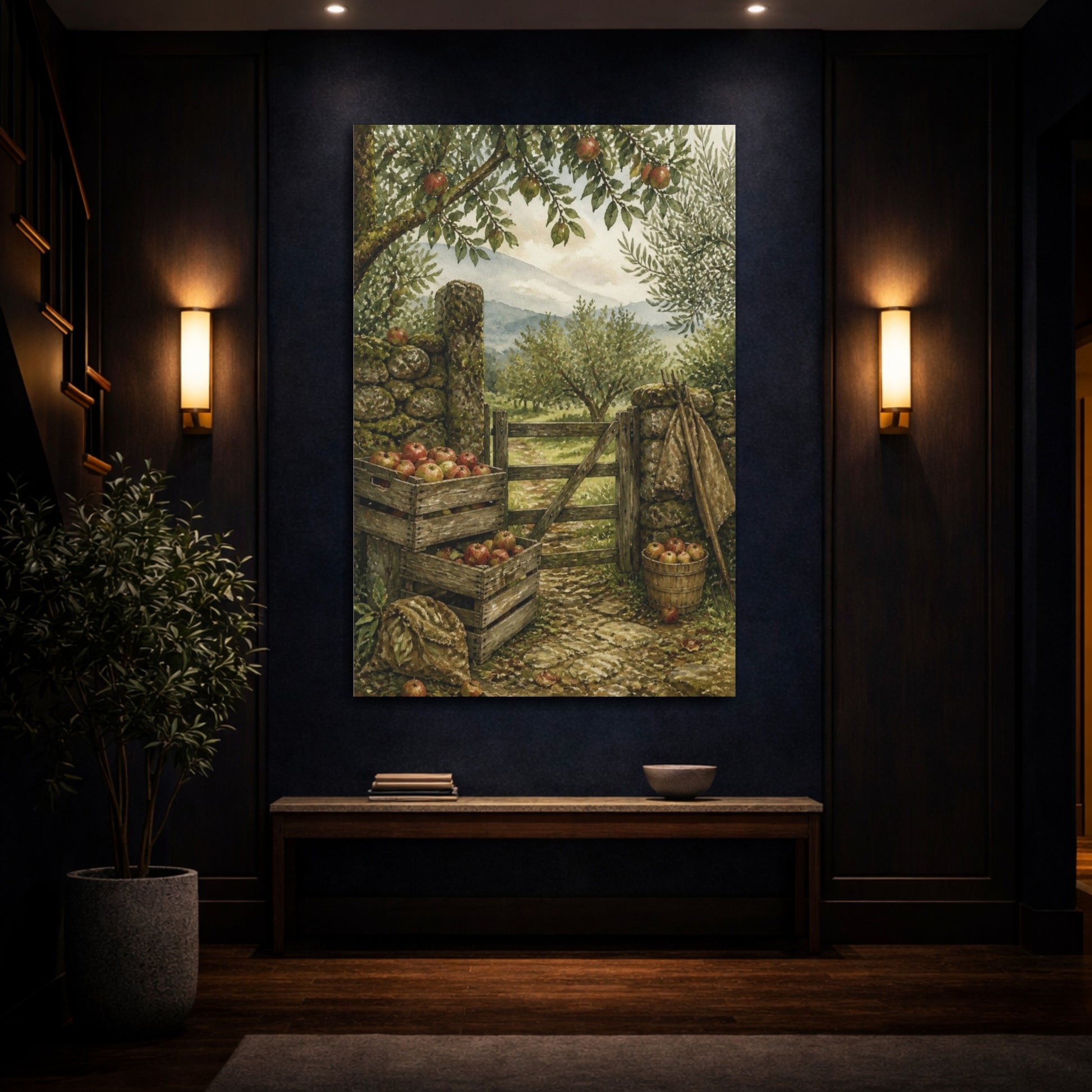 Mockup 4. Rustic Orchard Gate shown as canvas print