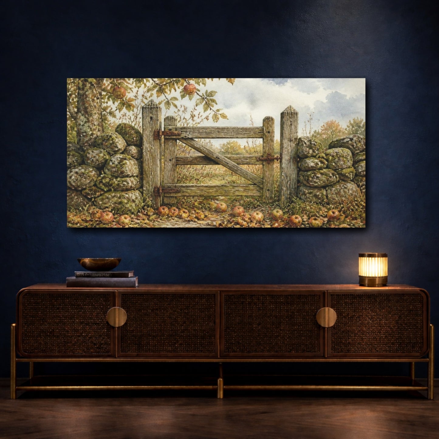 Mockup 4. Rustic Orchard Gate shown as canvas print