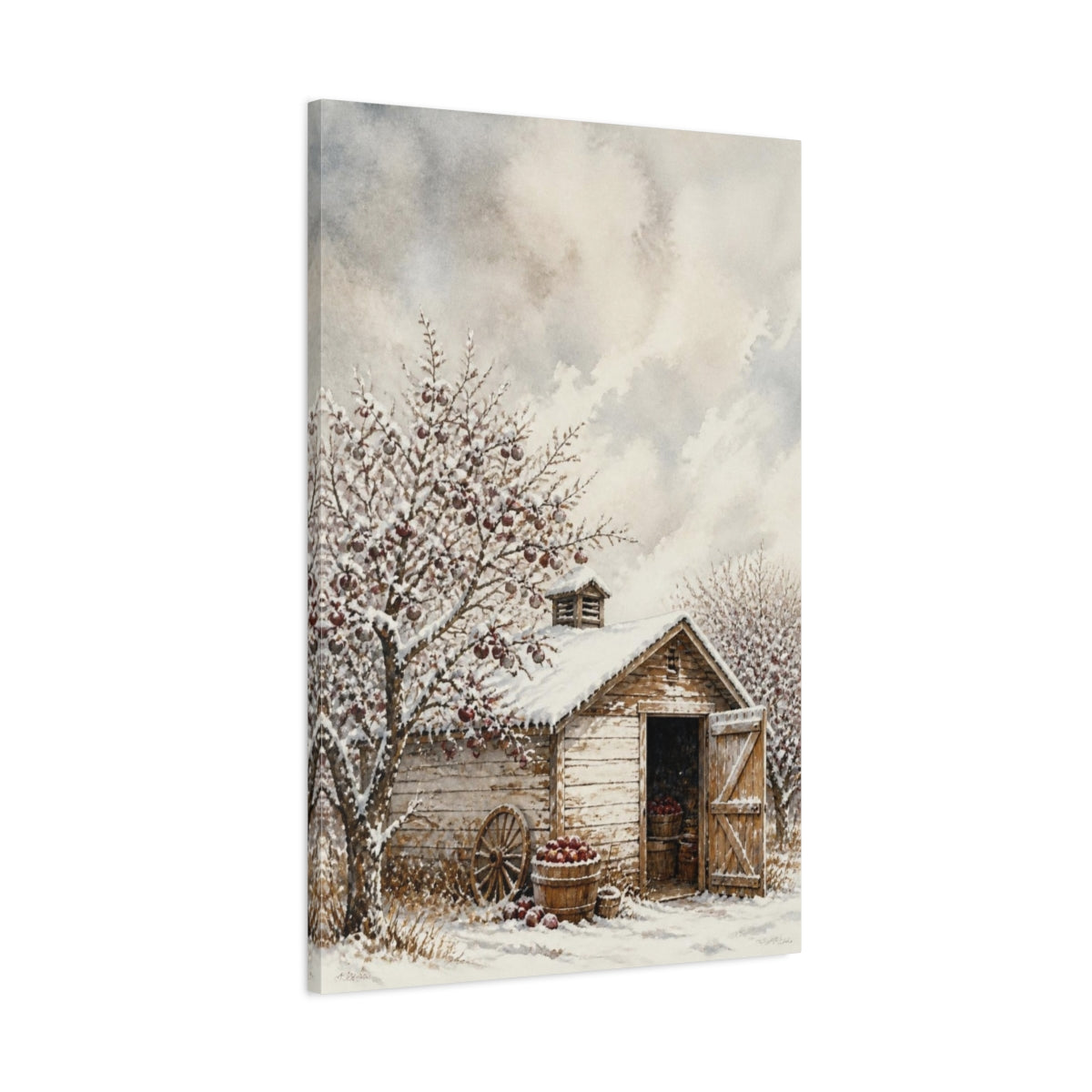 Main Mockup. Rustic Orchard Shed shown as canvas print