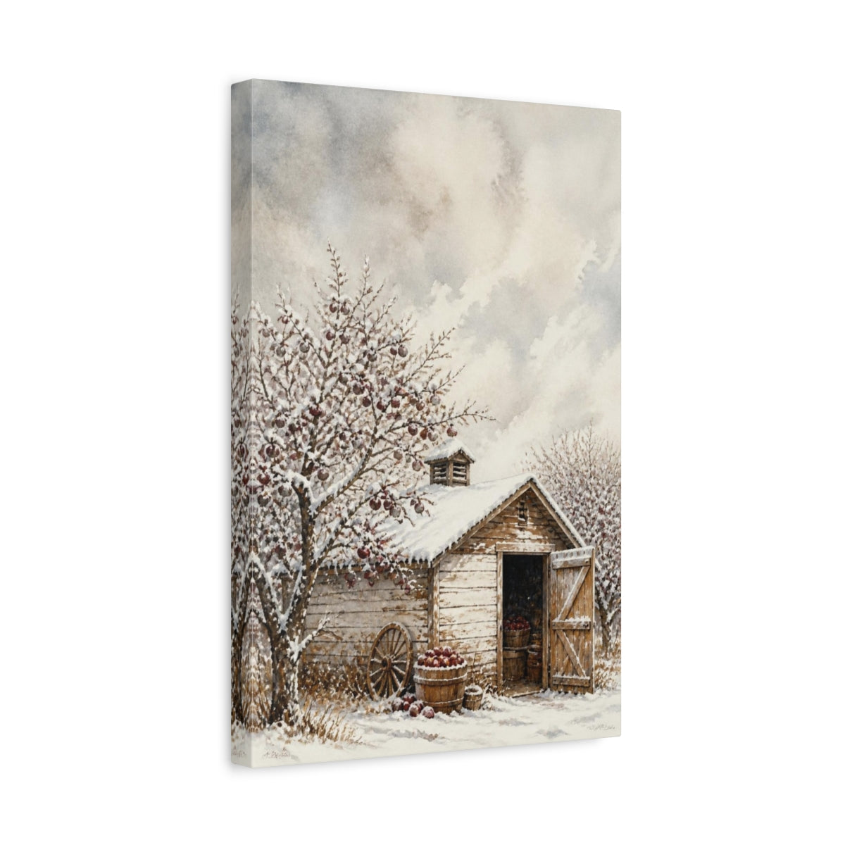 Side Mockup 4. Rustic Orchard Shed shown as canvas print