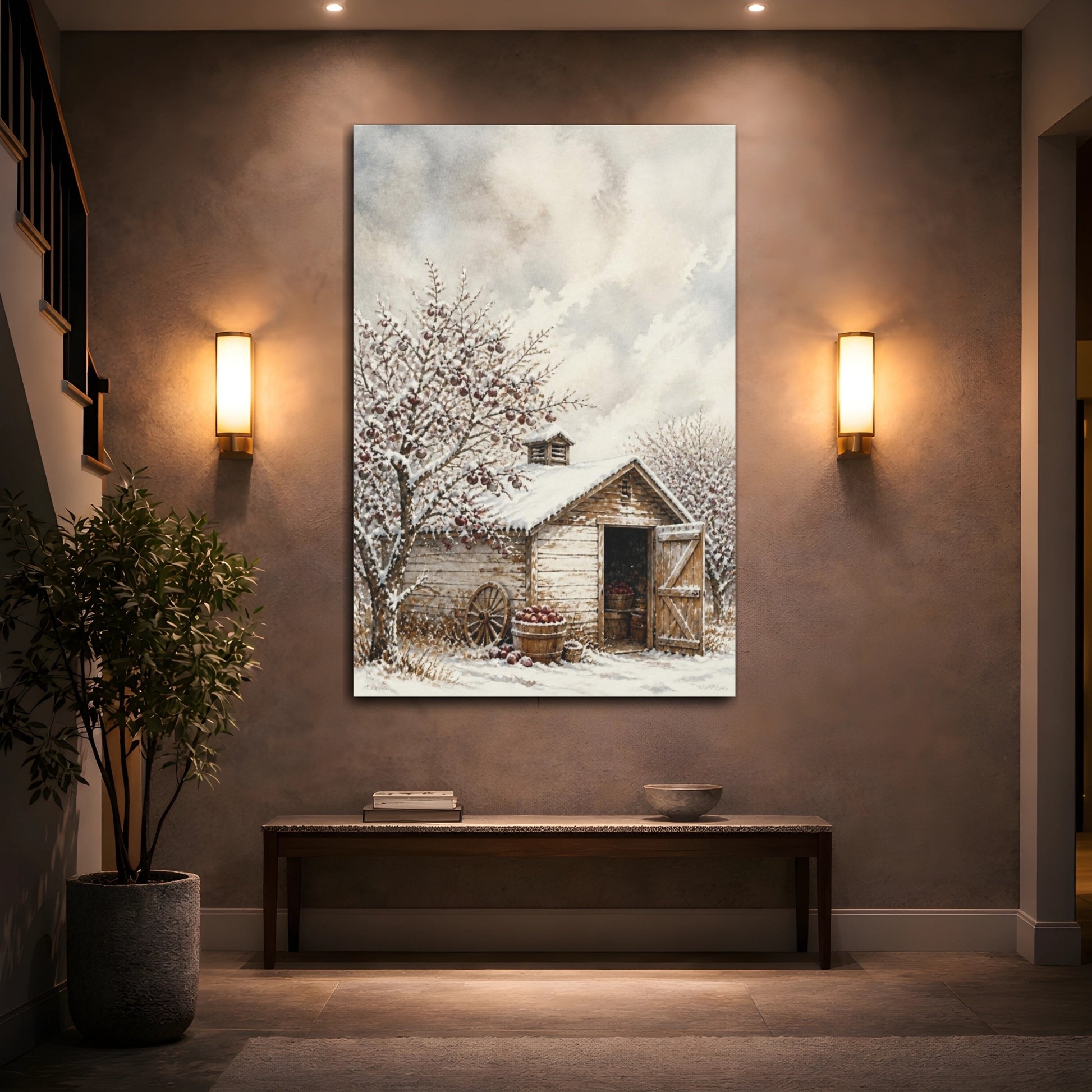 Mockup 2. Rustic Orchard Shed shown as canvas print