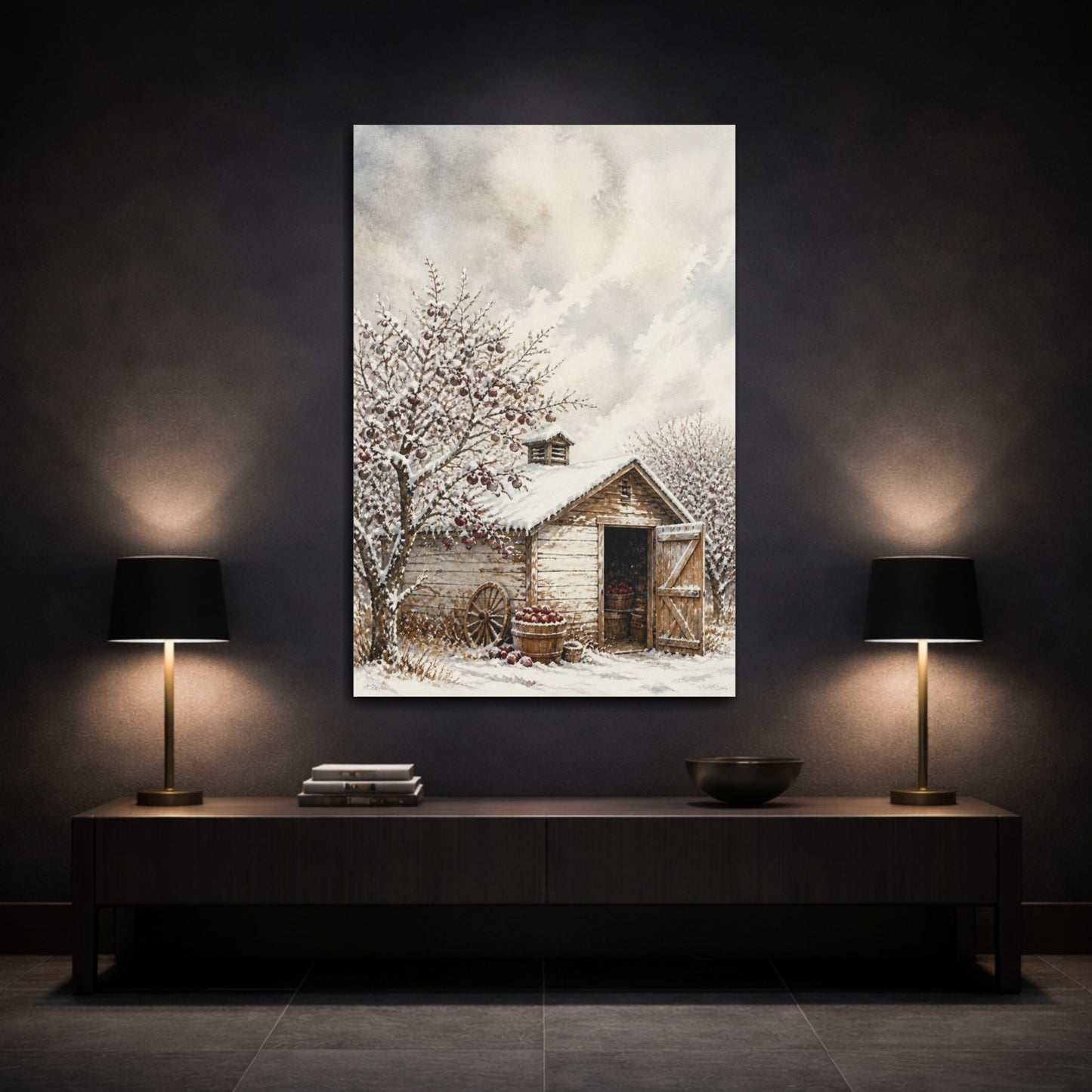 Mockup 3. Rustic Orchard Shed shown as canvas print
