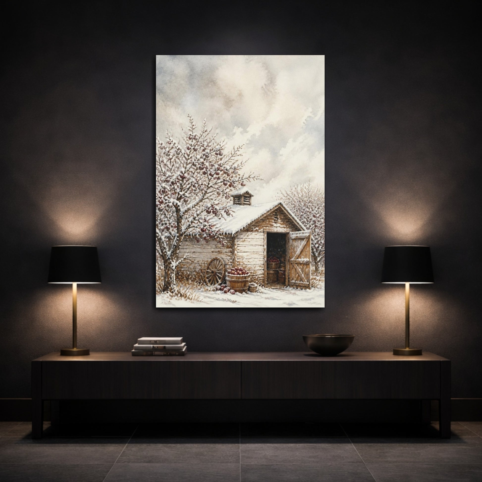 Mockup 3. Rustic Orchard Shed shown as canvas print