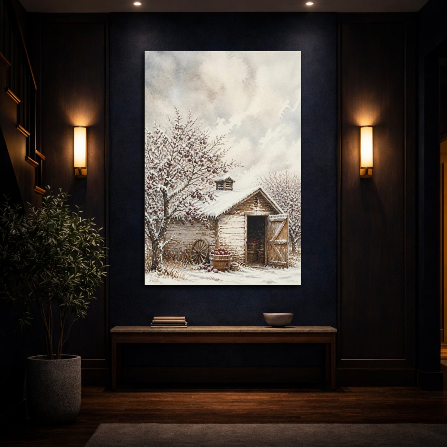Mockup 4. Rustic Orchard Shed shown as canvas print