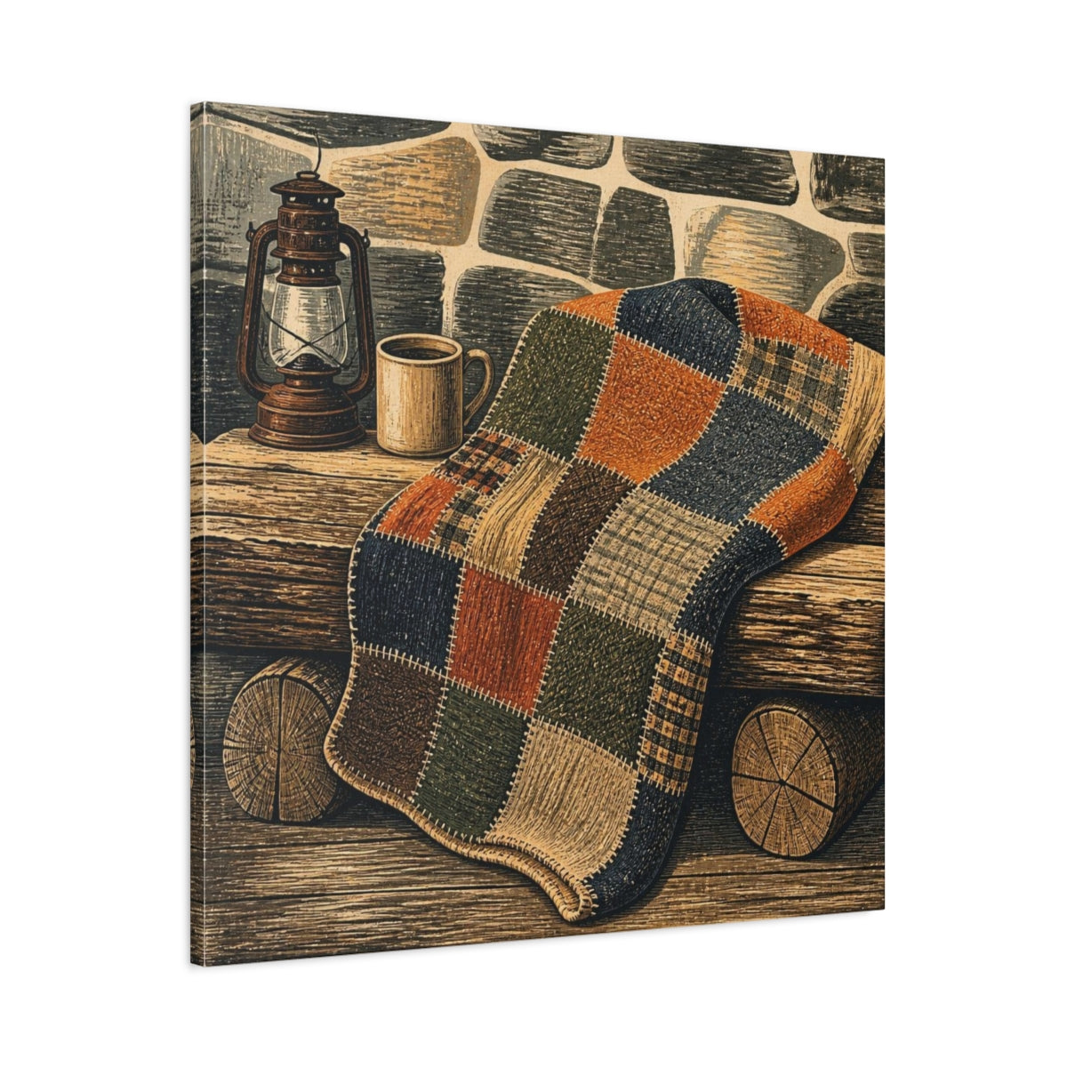 Main Mockup. Rustic Patchwork Blanket shown as canvas print