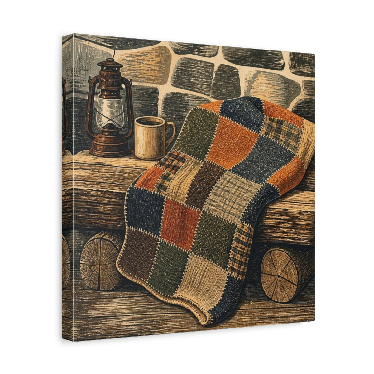 Side Mockup 7. Rustic Patchwork Blanket shown as canvas print