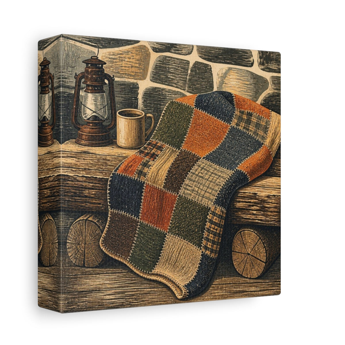Side Mockup 2. Rustic Patchwork Blanket shown as canvas print