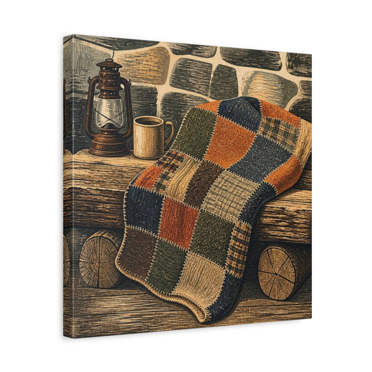 Side Mockup 6. Rustic Patchwork Blanket shown as canvas print