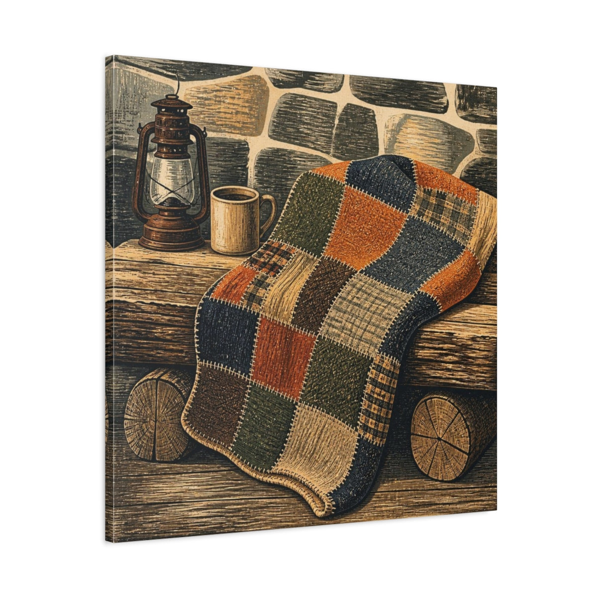 Side Mockup 3. Rustic Patchwork Blanket shown as canvas print