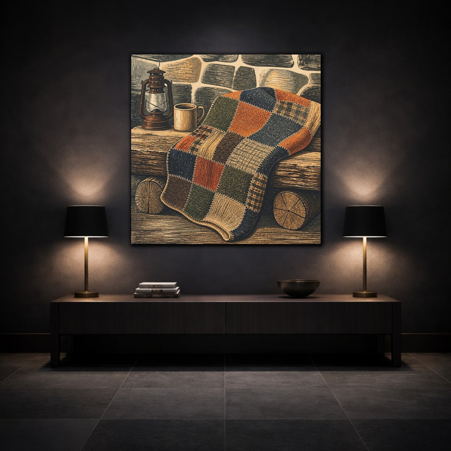Mockup 3. Rustic Patchwork Blanket shown as canvas print