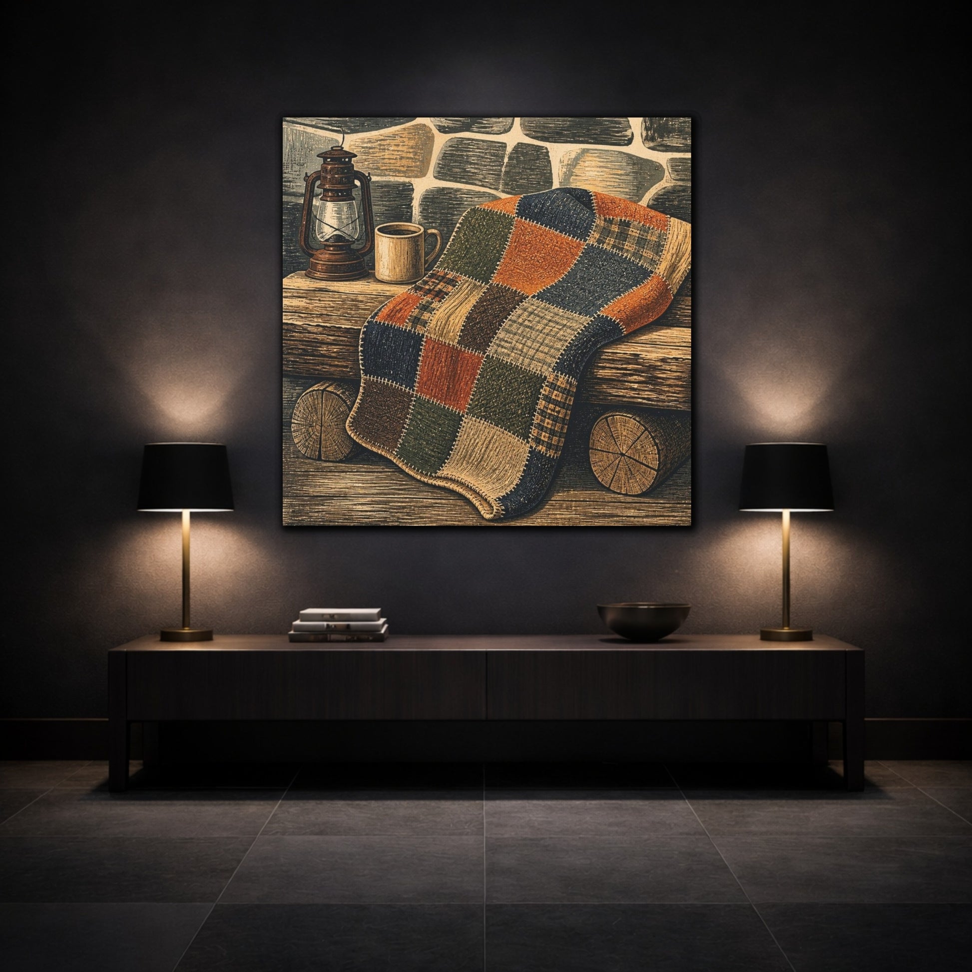 Mockup 3. Rustic Patchwork Blanket shown as canvas print