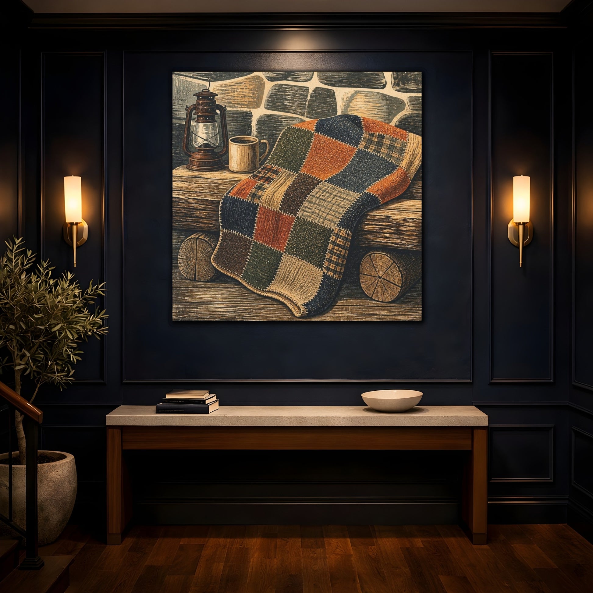 Mockup 4. Rustic Patchwork Blanket shown as canvas print