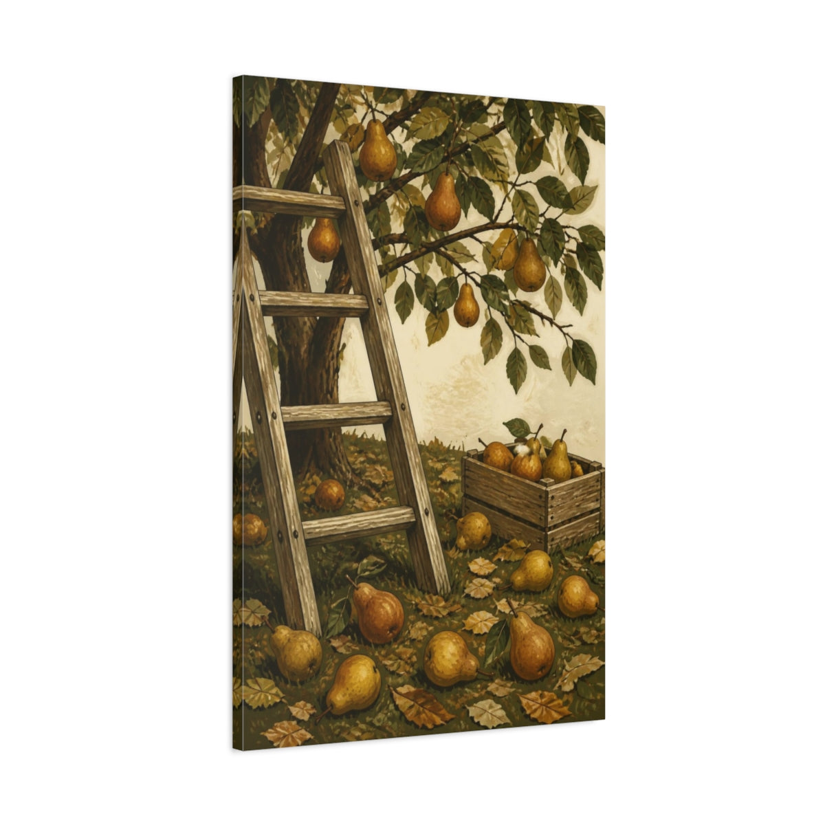 Main Mockup. Rustic Pear Orchard Ladder shown as canvas print