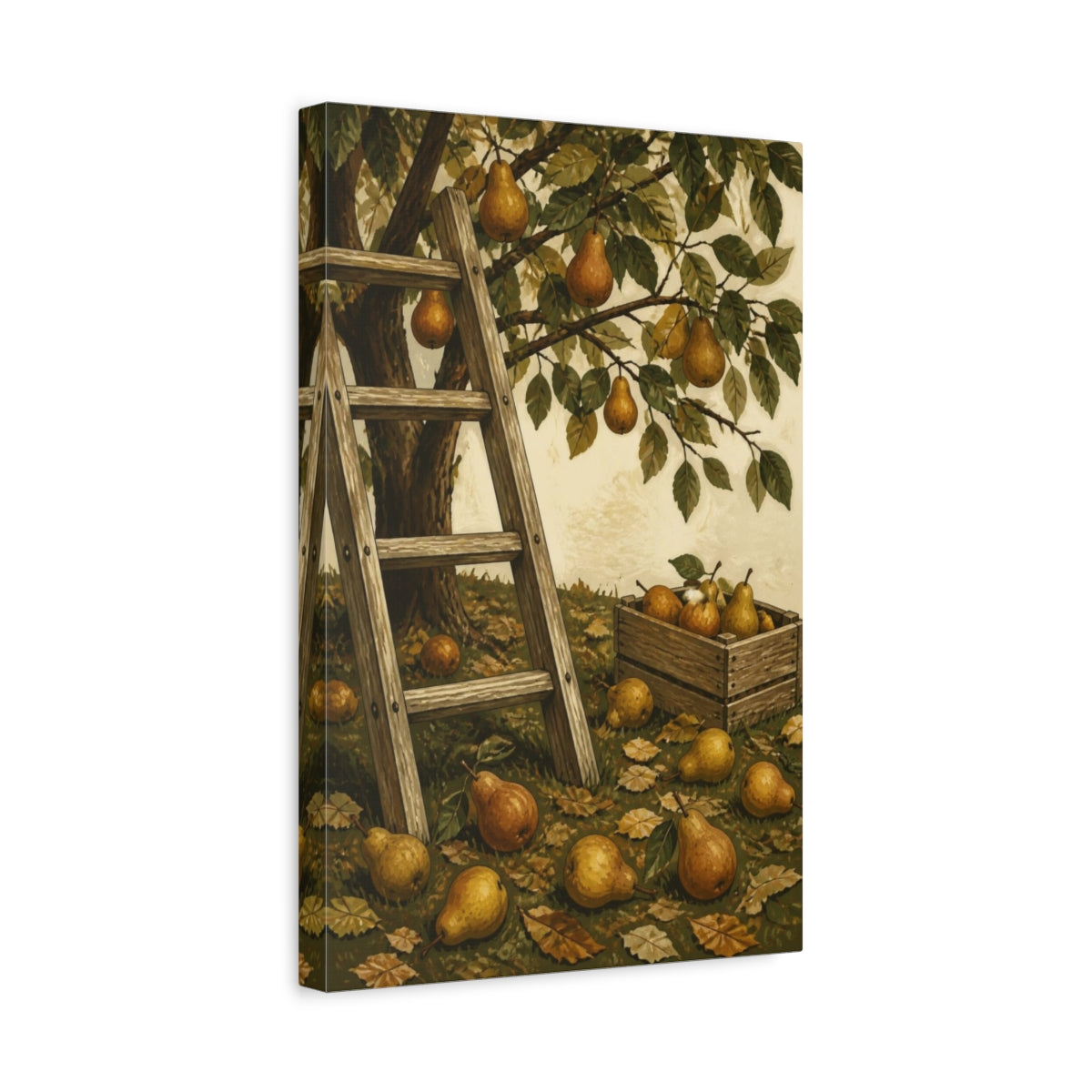 Side Mockup 4. Rustic Pear Orchard Ladder shown as canvas print