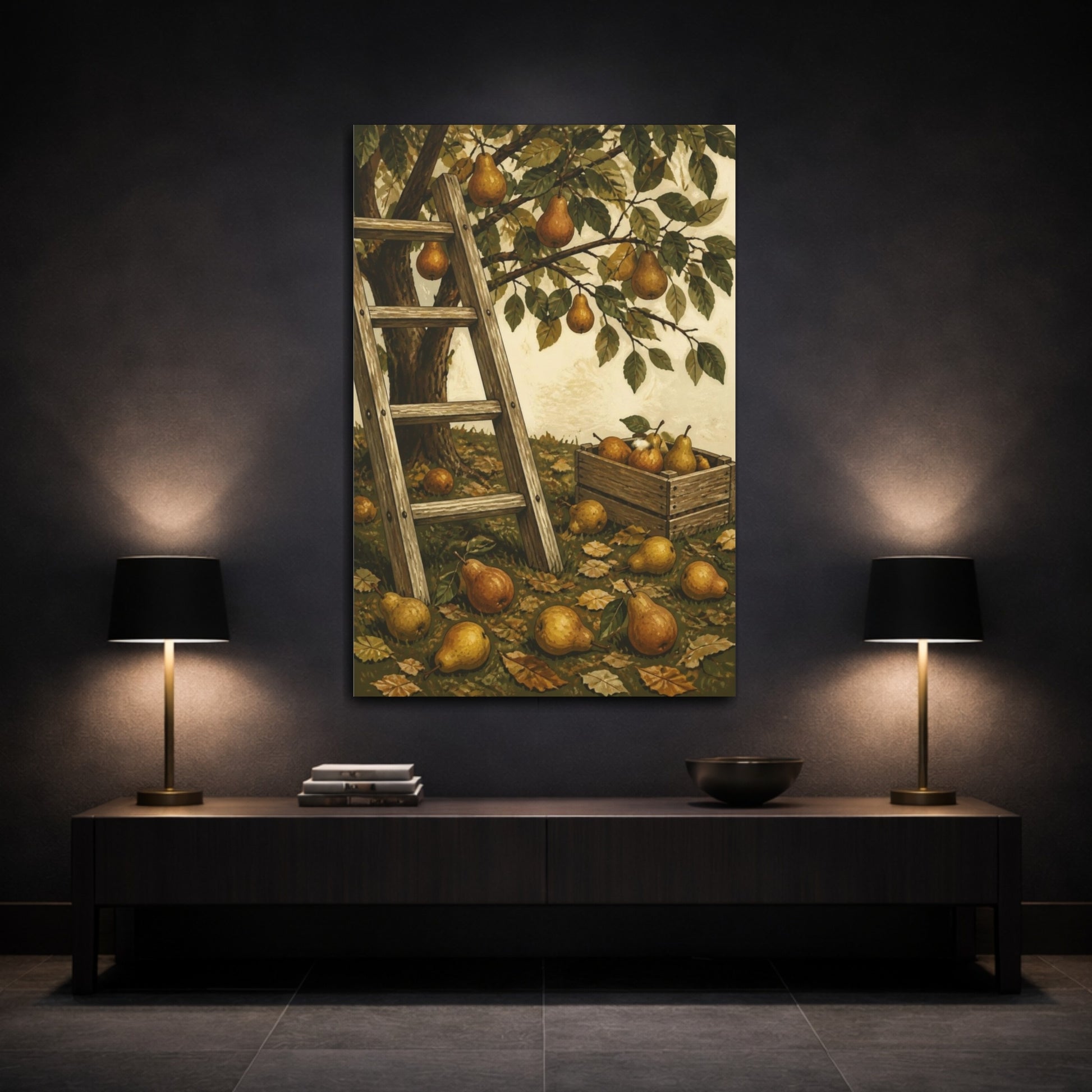 Mockup 3. Rustic Pear Orchard Ladder shown as canvas print