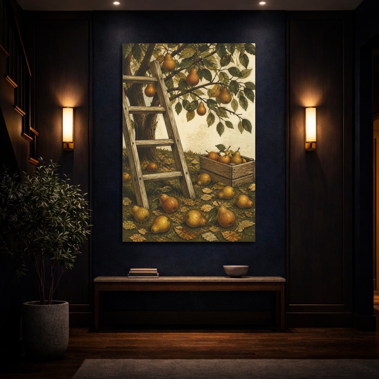 Mockup 4. Rustic Pear Orchard Ladder shown as canvas print
