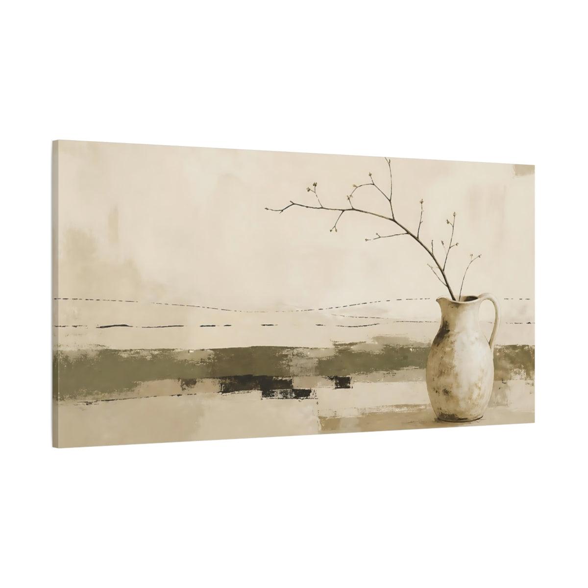 Side Mockup 2. Rustic Pitcher With Branch shown as canvas print