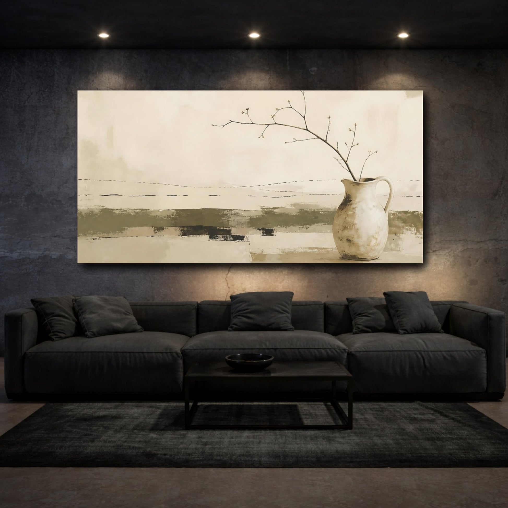 Mockup 3. Rustic Pitcher With Branch shown as canvas print