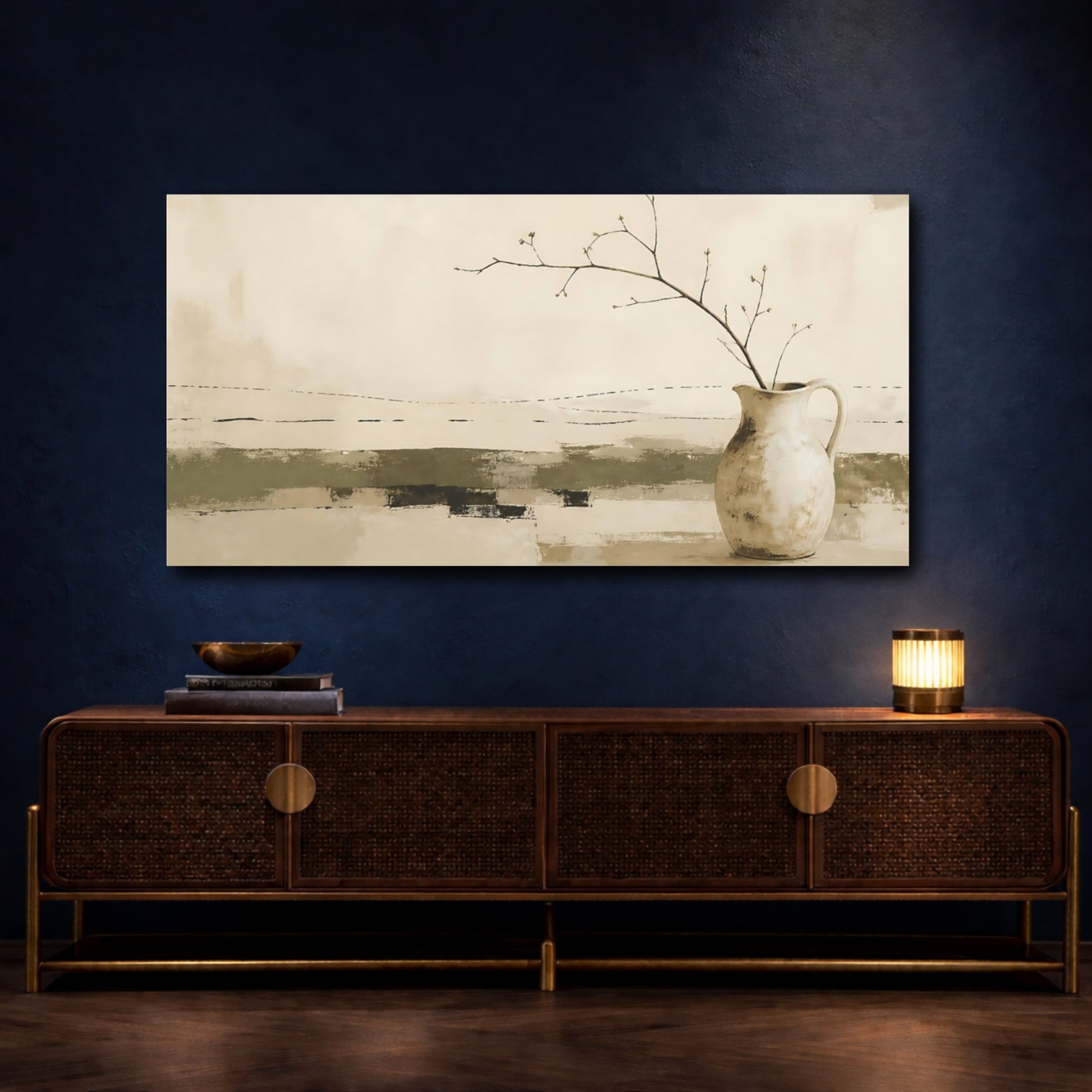 Mockup 4. Rustic Pitcher With Branch shown as canvas print