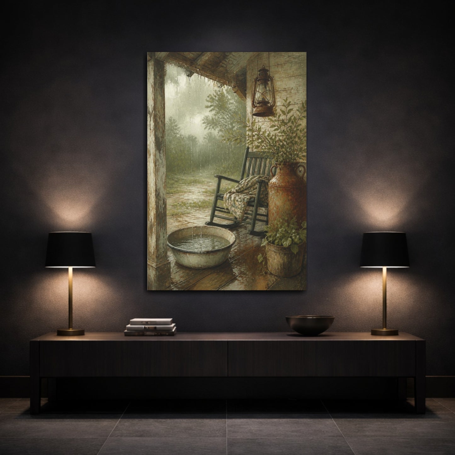 Mockup 3. Rustic Porch Rocking Chair shown as canvas print