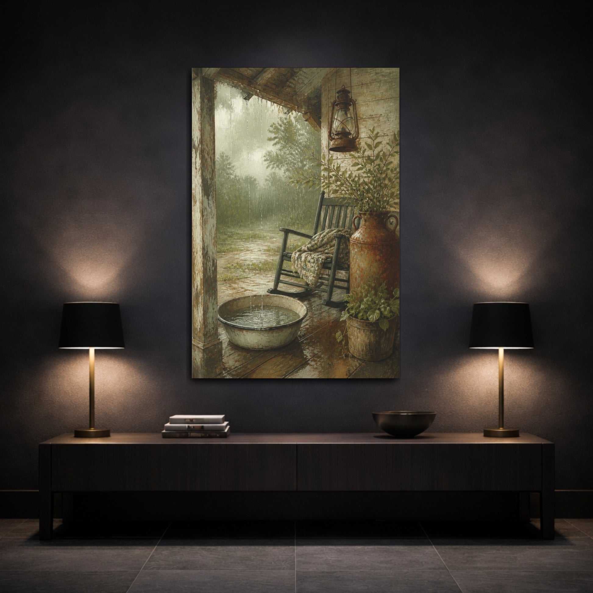 Mockup 3. Rustic Porch Rocking Chair shown as canvas print