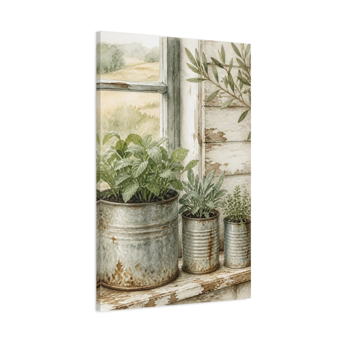 Main Mockup. Rustic Potted Herbs shown as canvas print