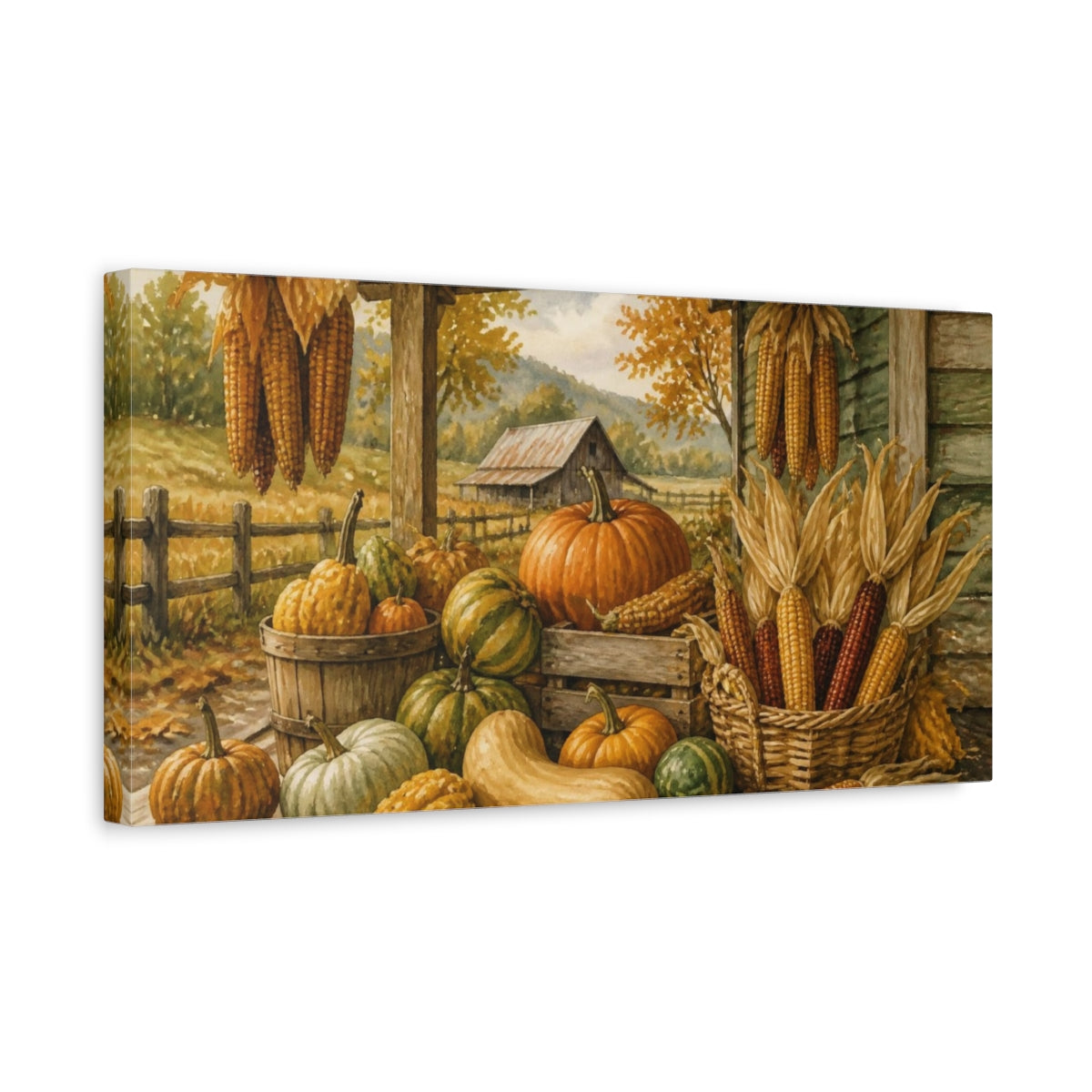 Side Mockup 3. Rustic Pumpkin Harvest shown as canvas print