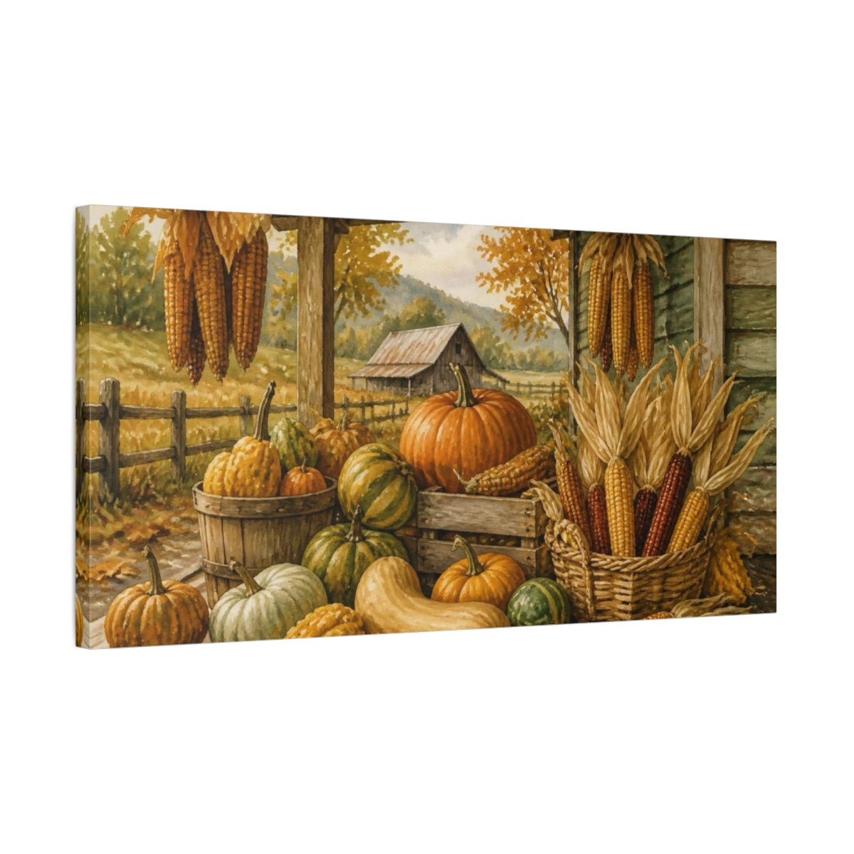 Side Mockup 1. Rustic Pumpkin Harvest shown as canvas print