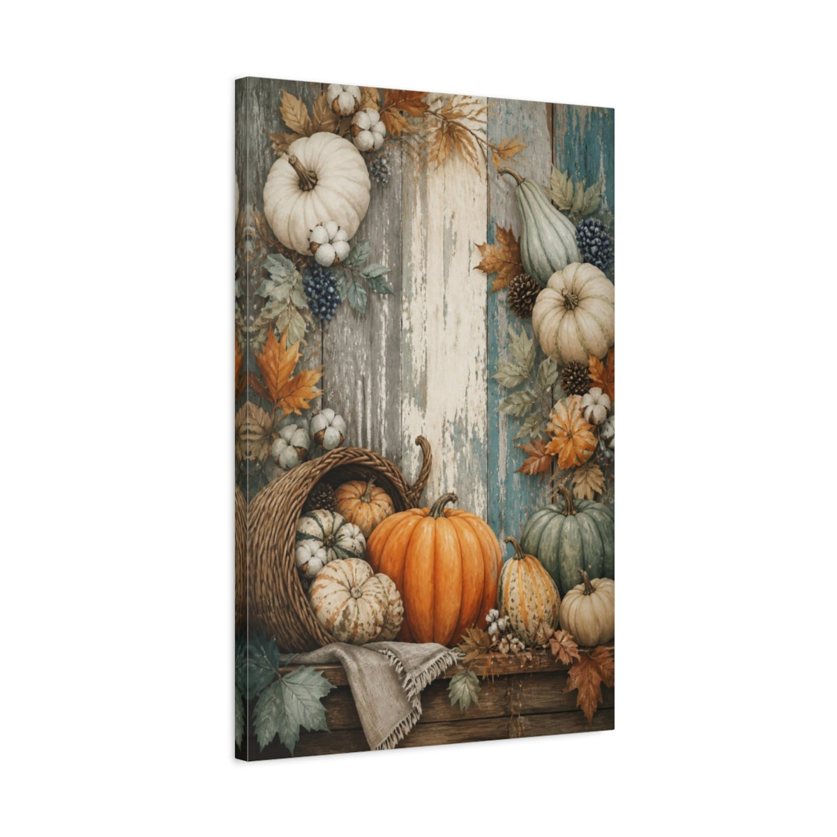 Side Mockup 2. Rustic Pumpkin Harvest shown as canvas print