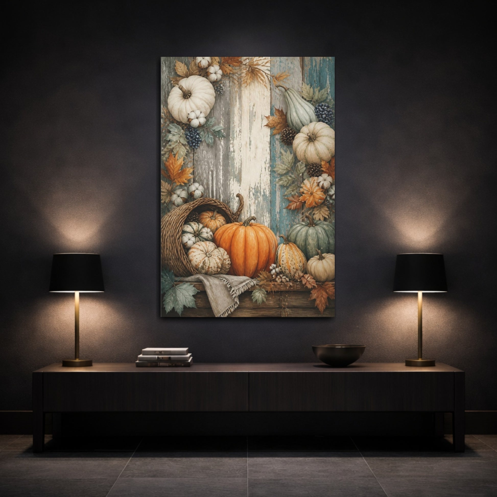 Mockup 3. Rustic Pumpkin Harvest shown as canvas print