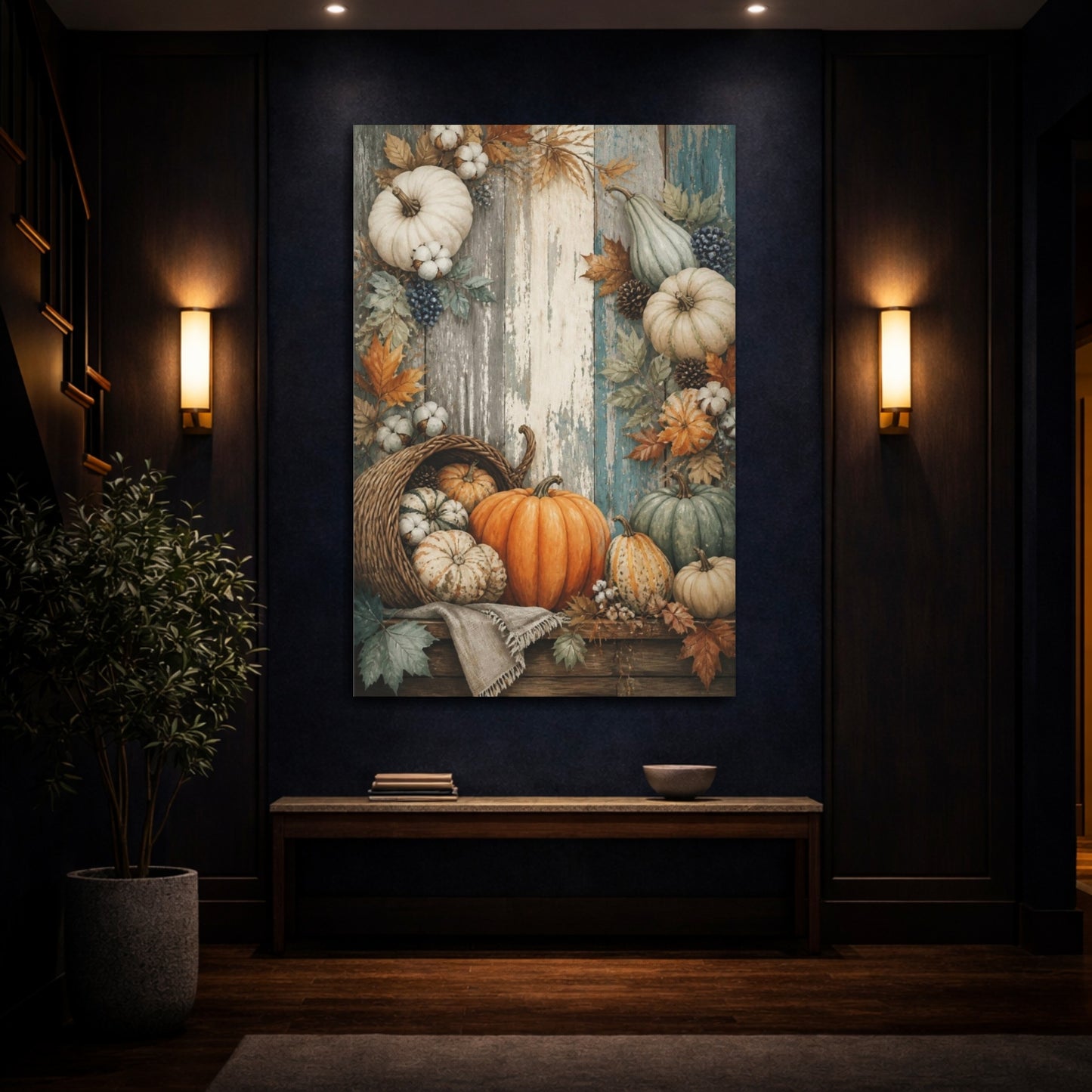 Mockup 4. Rustic Pumpkin Harvest shown as canvas print