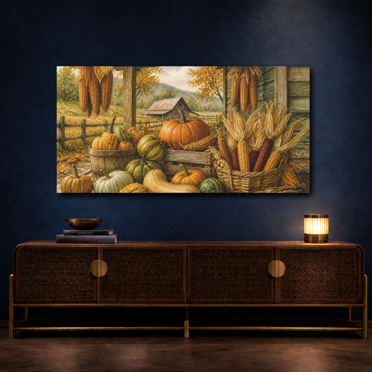 Mockup 4. Rustic Pumpkin Harvest shown as canvas print