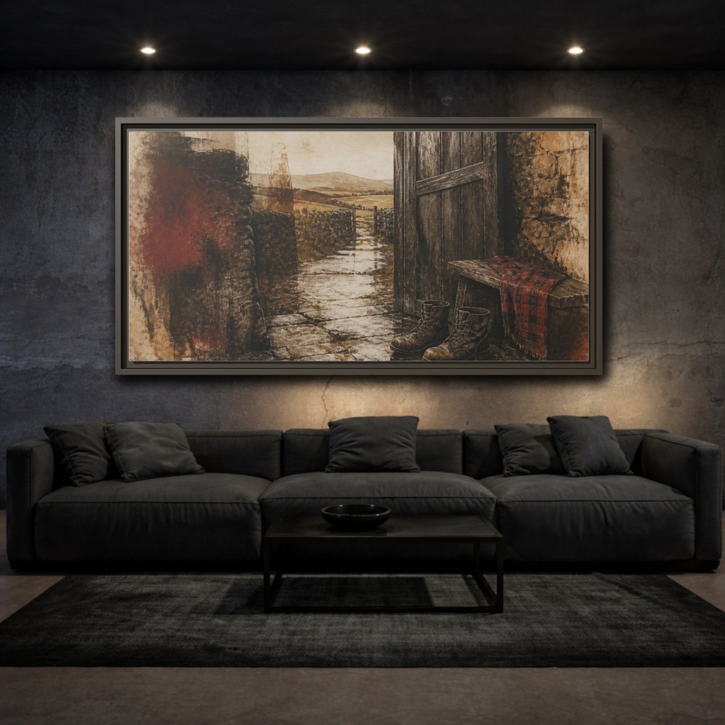 Mockup 3. Rustic Rain-Soaked Boots shown as framed canvas print