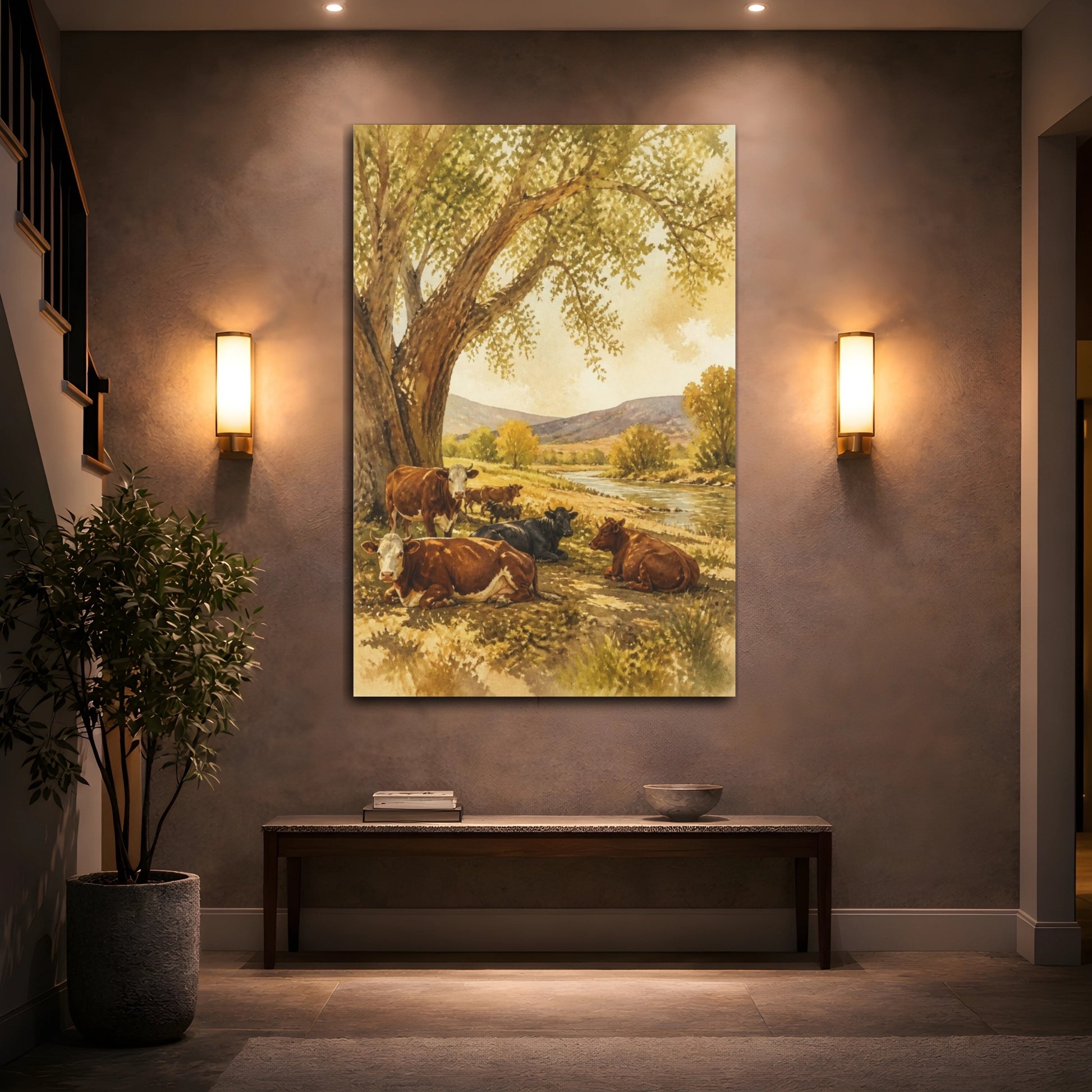 Mockup 2. Rustic Riverside Cattle shown as canvas print