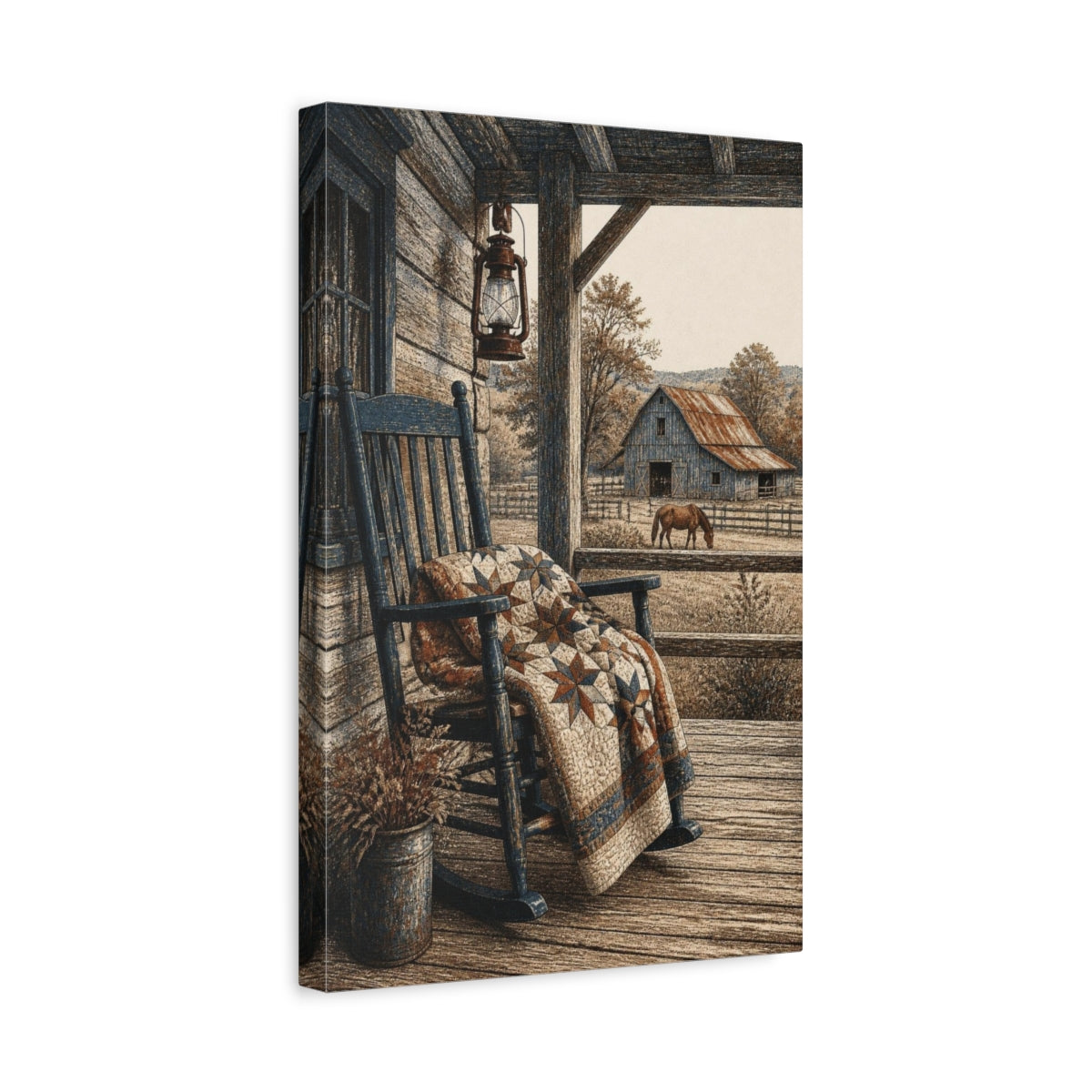 Side Mockup 4. Rustic Rocking Chair On Porch shown as canvas print