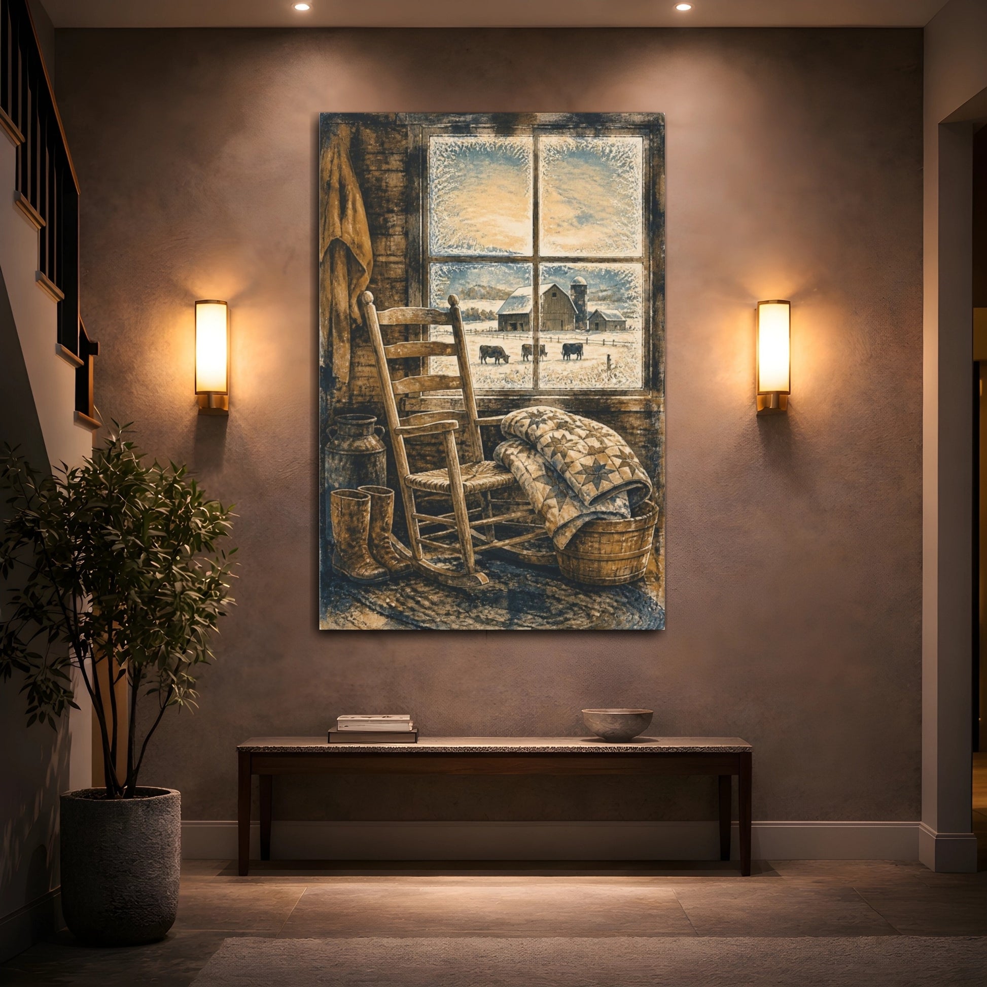 Mockup 2. Rustic Rocking Chair Quilt shown as canvas print