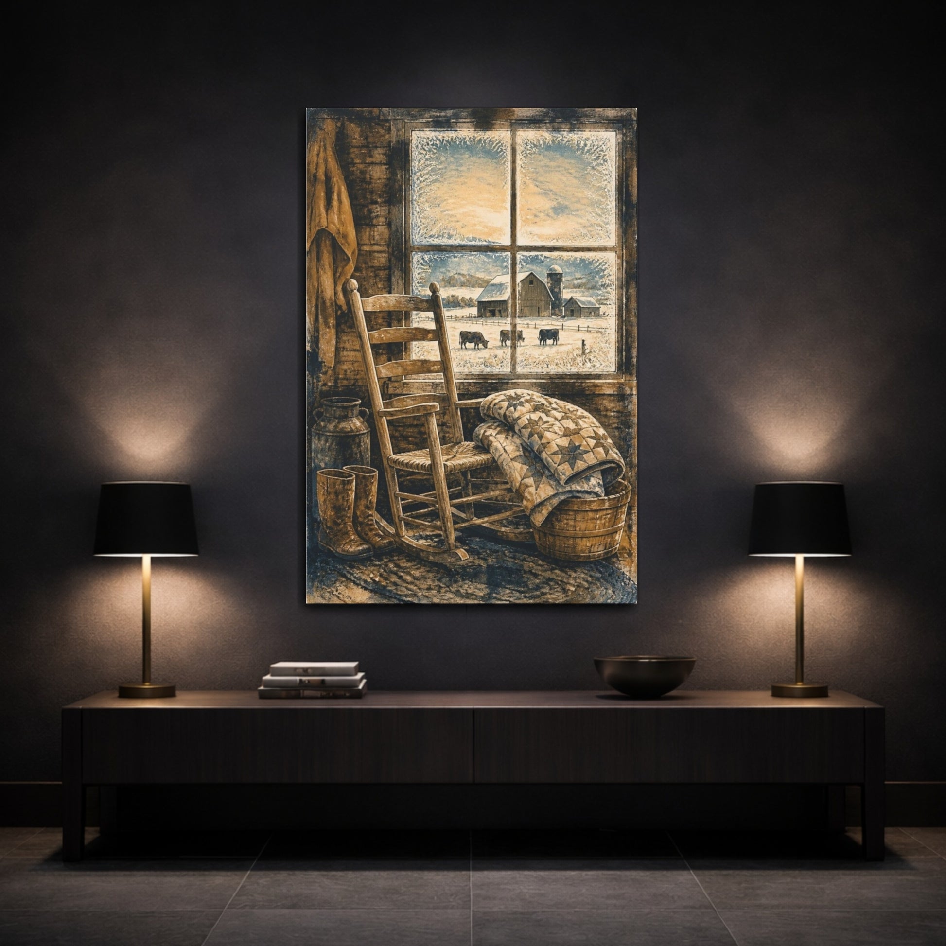 Mockup 3. Rustic Rocking Chair Quilt shown as canvas print
