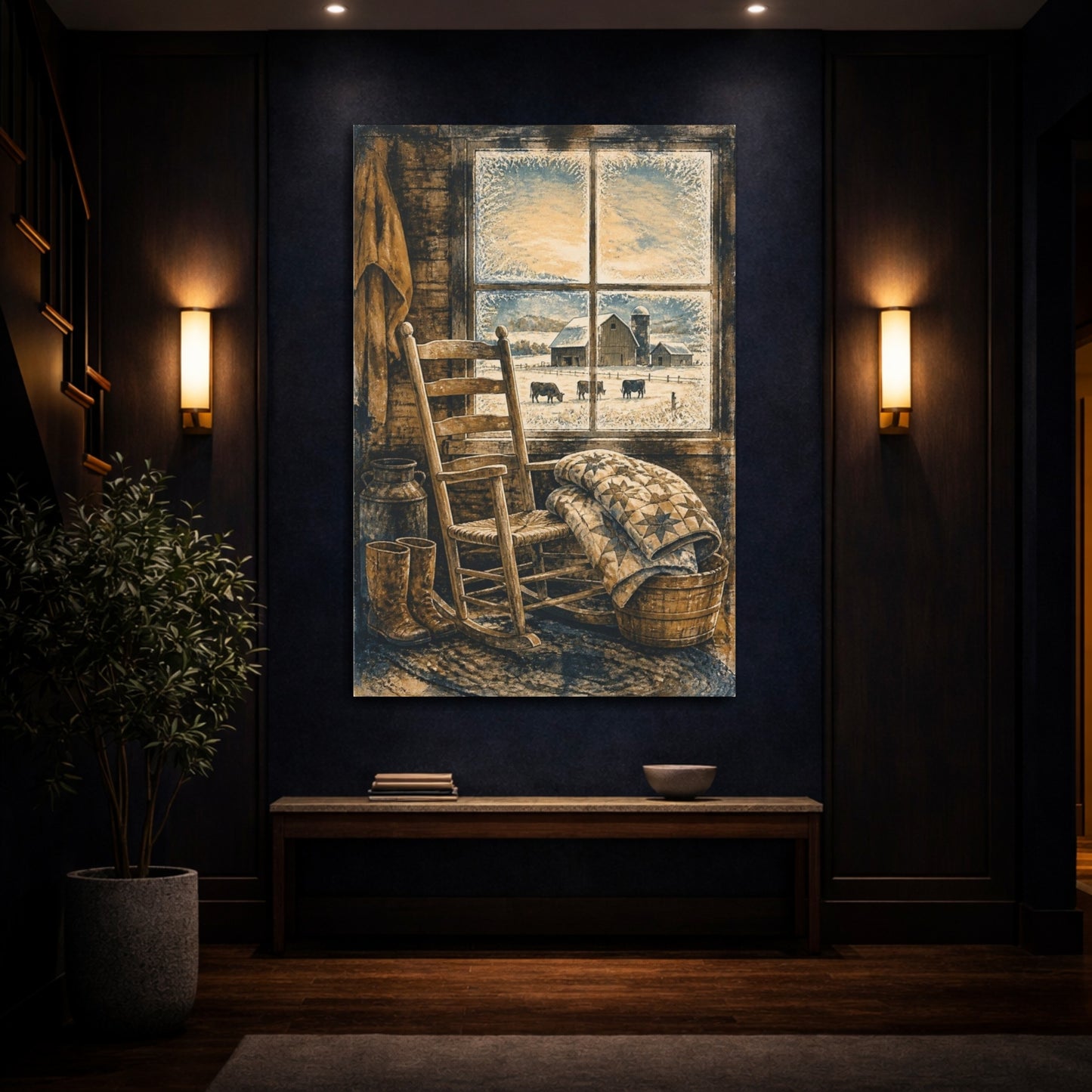 Mockup 4. Rustic Rocking Chair Quilt shown as canvas print