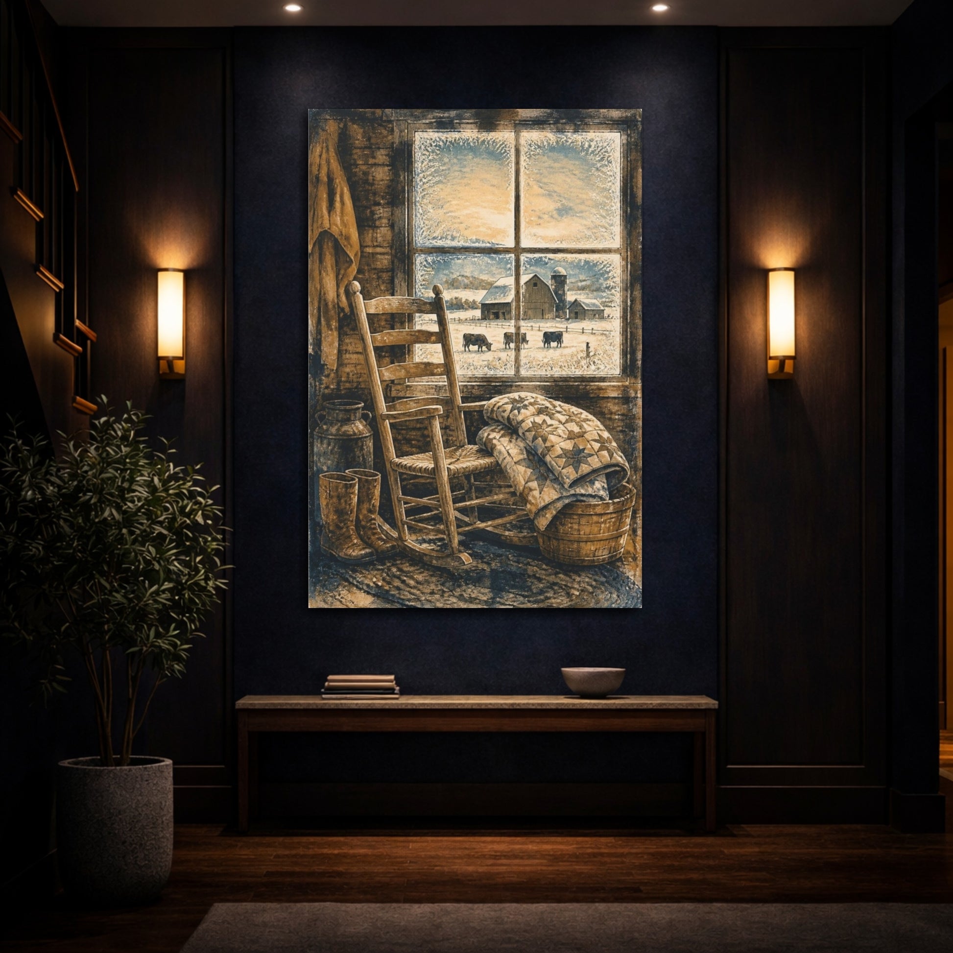 Mockup 4. Rustic Rocking Chair Quilt shown as canvas print