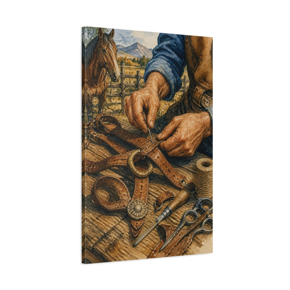 Main Mockup. Rustic Saddle Repair shown as canvas print