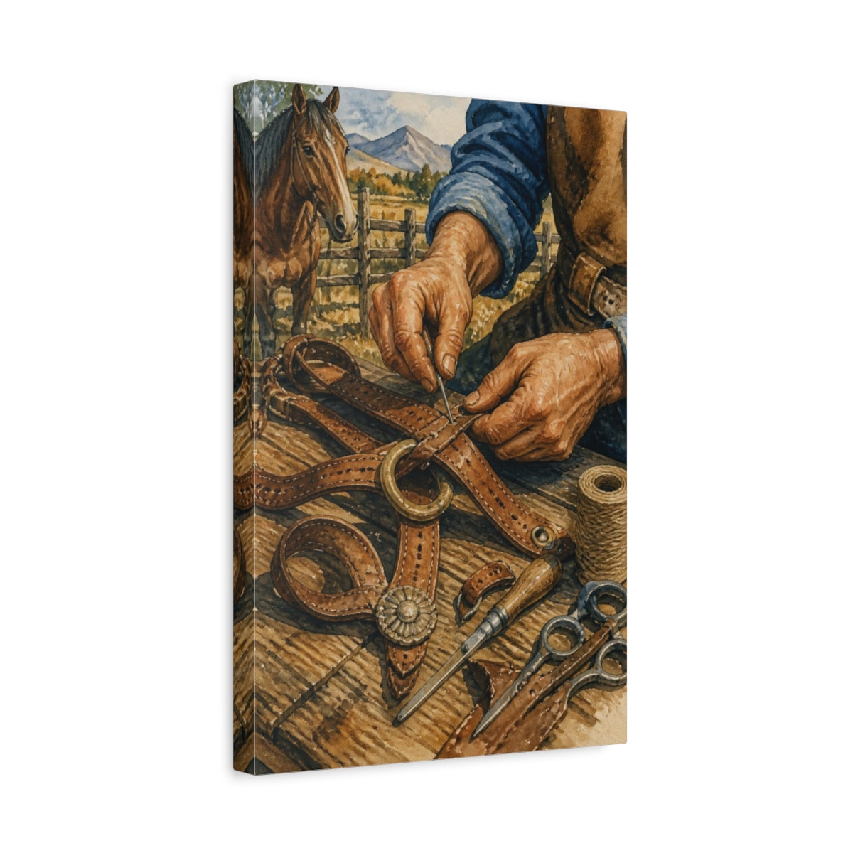 Side Mockup 4. Rustic Saddle Repair shown as canvas print