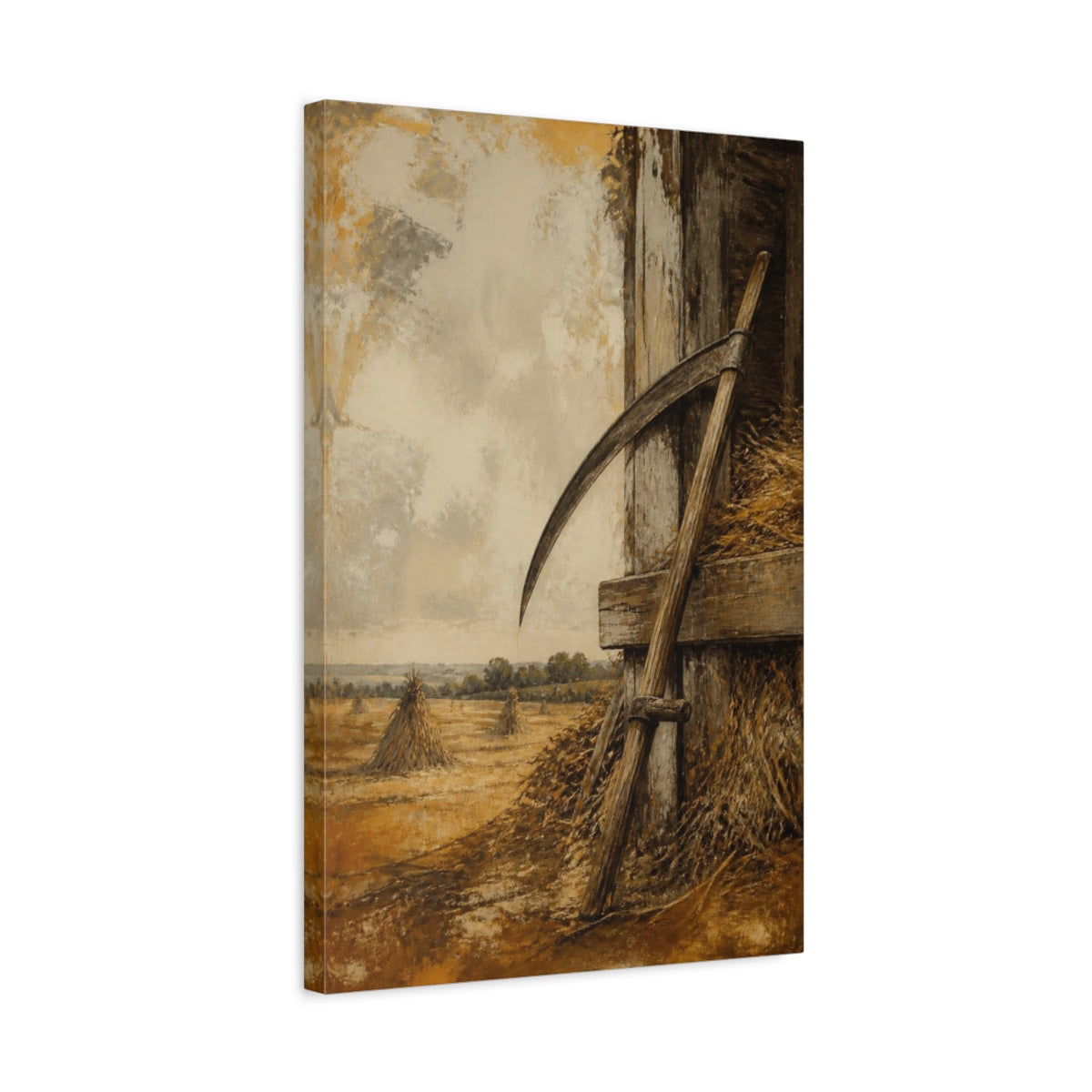 Side Mockup 3. Rustic Scythe shown as canvas print