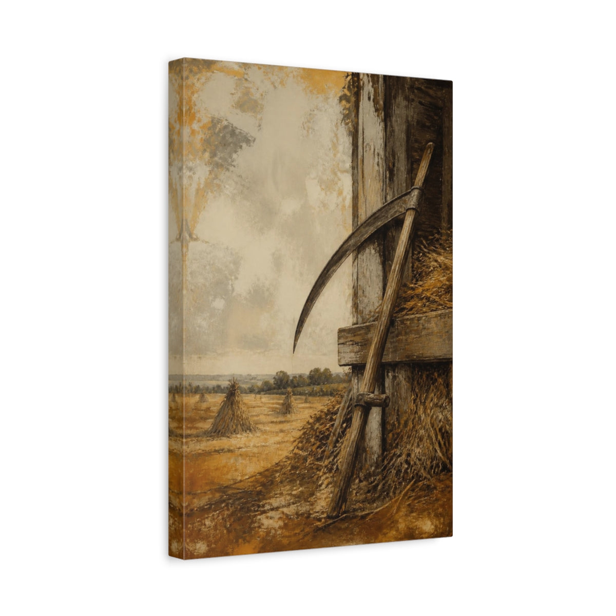 Side Mockup 4. Rustic Scythe shown as canvas print