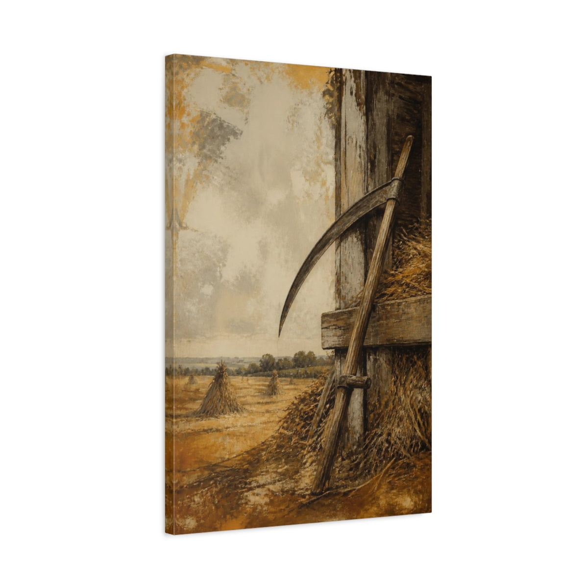 Side Mockup 2. Rustic Scythe shown as canvas print