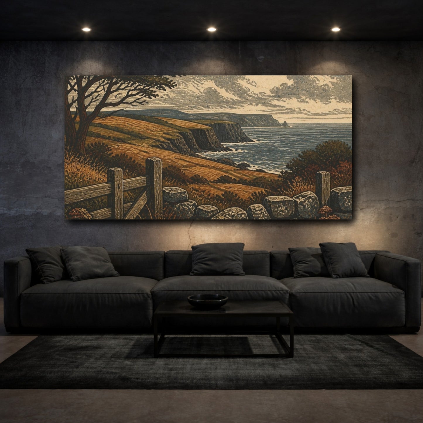 Mockup 3. Rustic Sea Cliffs shown as canvas print