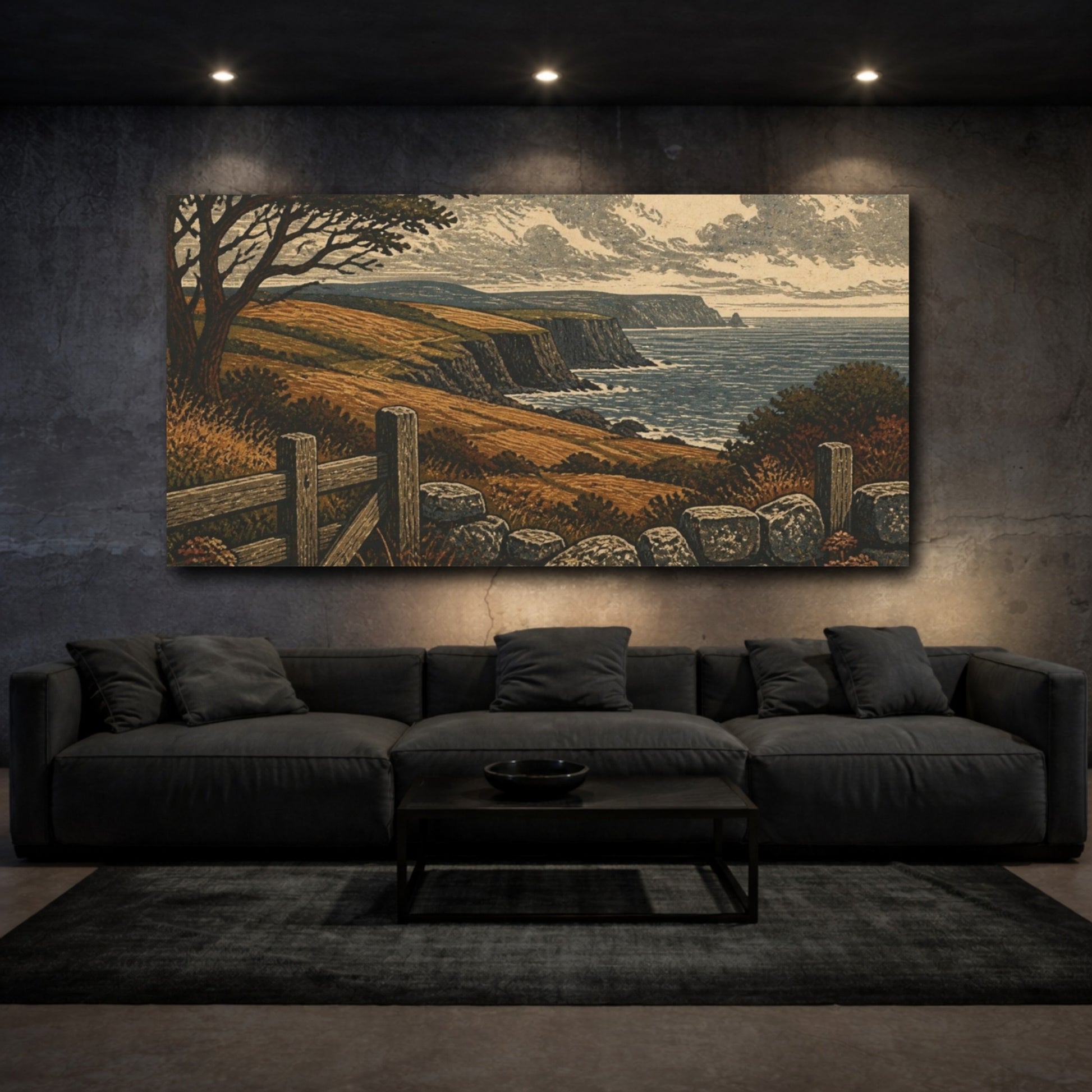 Mockup 3. Rustic Sea Cliffs shown as canvas print