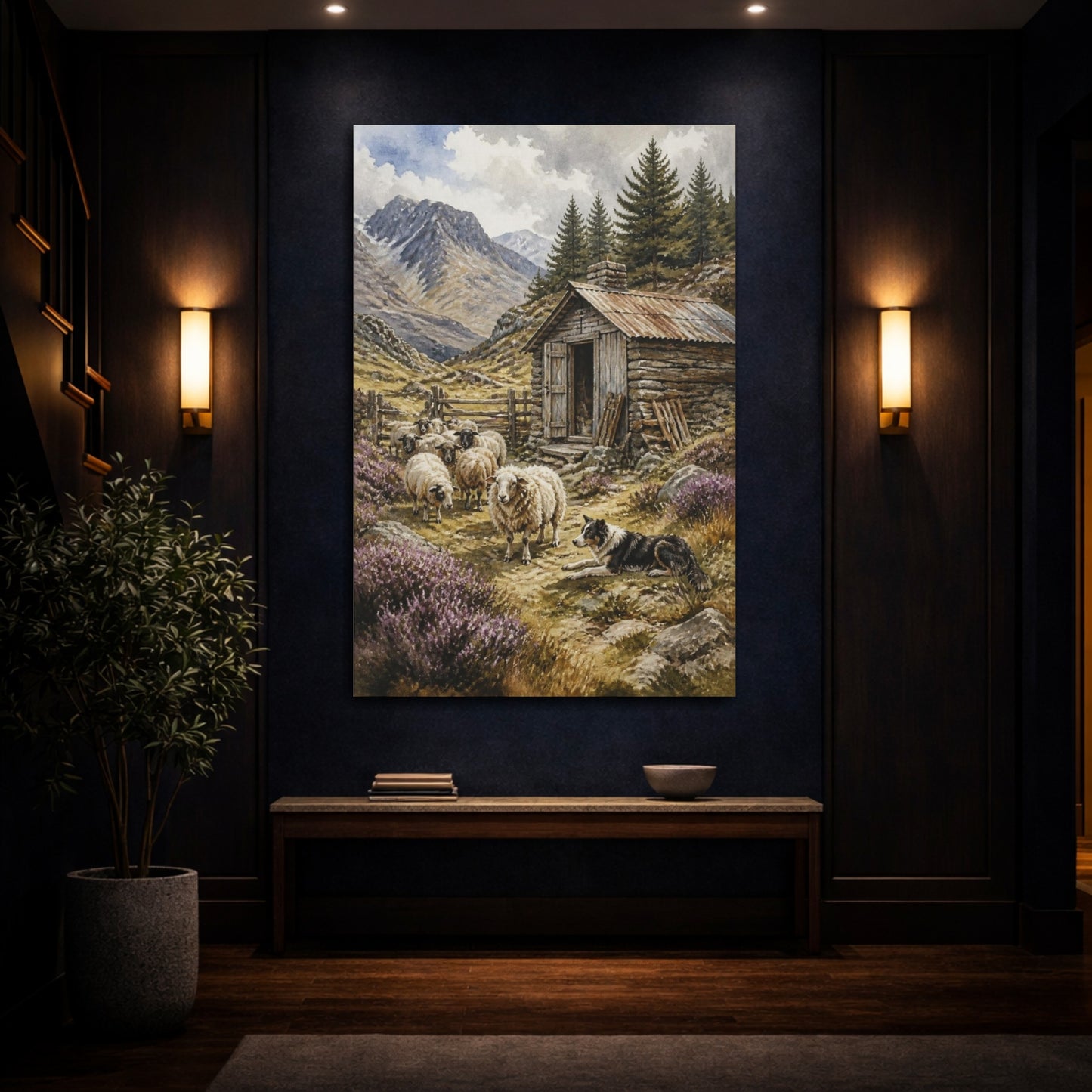 Mockup 4. Rustic Shepherd Hut And Sheep shown as canvas print