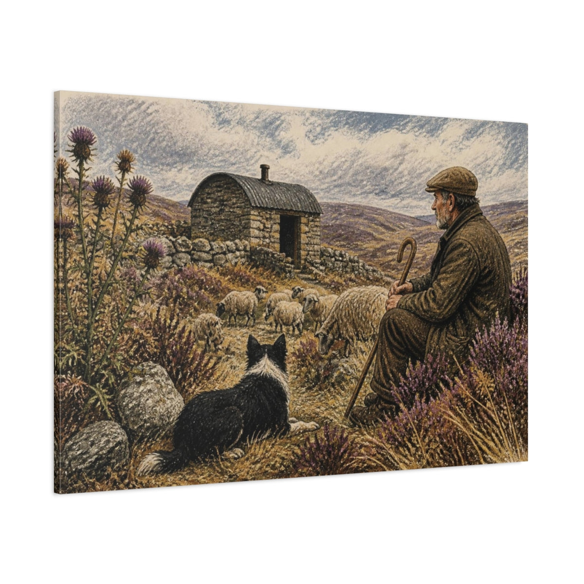 Side Mockup 1. Rustic Shepherd's Rest shown as canvas print