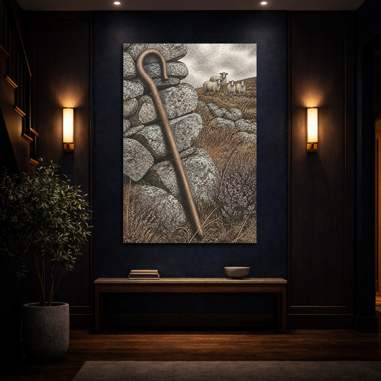 Mockup 4. Rustic Shepherd's Crook And Sheep shown as canvas print